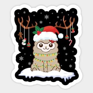 Llama Reindeer Santa Noel Costume Dancing On Snow Merry Xmas Sticker